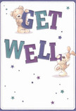 Radiating a cheerful optimism unique to Abbots Langley, this get well card is a gentle, joyful vision of comfort. Two endearing friends-a soft teddy bear and a lively puppy-seem to spring from the page, their bright eyes and fun-loving spirits captured in every detail. The oversized 'Get Well' lettering, boldly rendered in gradients of blue, turquoise, and plum, leaps from its pristine background, mirroring the vibrant displays found in the windows of local florists near High Street. Wisps of starlight in playful blues and purples glimmer around the figures, adding an extra note of tenderness and possibility. The bear's downy texture and the puppy's floppy velvet ears are so vividly drawn one can almost feel their plushness-a reminder of the comfort that simple, sincere gestures bring. As local florists, we recognise the same thoughtfulness here that goes into a bouquet chosen to brighten a hospital room or family home in Abbots Langley. This card extends not just words but heartfelt wishes, creating an atmosphere of hope and gentle healing perfect for lifting anyone's spirits.